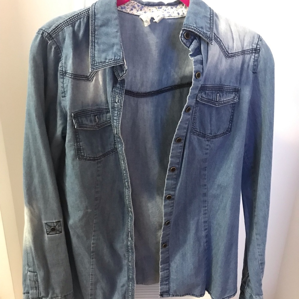 Soft denim long sleeve button down shirt